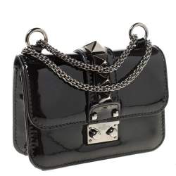 Valentino Black Patent Leather Rockstud Mini Glam Lock Shoulder Bag