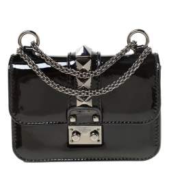 Valentino Black Patent Leather Rockstud Mini Glam Lock Shoulder Bag