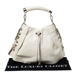 Pre Owned Yves Saint Laurent Beige Leather Rive Gauche Mombasa Shoulder Bag