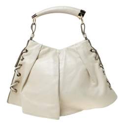 Pre Owned Yves Saint Laurent Beige Leather Rive Gauche Mombasa Shoulder Bag