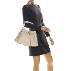 Pre Owned Yves Saint Laurent Beige Leather Rive Gauche Mombasa Shoulder Bag