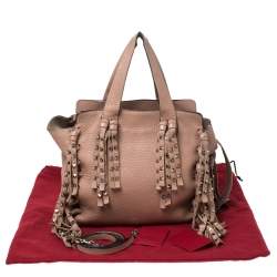 Pre Owned Valentino Beige Leather Rockstud Fringed Tote