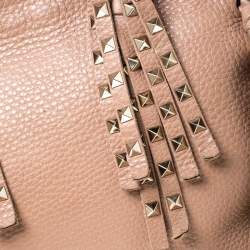 Pre Owned Valentino Beige Leather Rockstud Fringed Tote