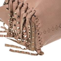 Pre Owned Valentino Beige Leather Rockstud Fringed Tote