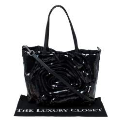 Pre Owned Valentino Navy Blue Sequin Small Petale Tote