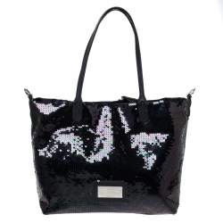Pre Owned Valentino Navy Blue Sequin Small Petale Tote