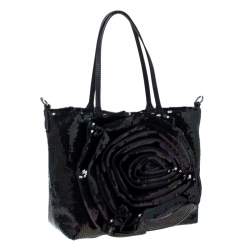 Pre Owned Valentino Navy Blue Sequin Small Petale Tote