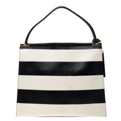 Pre Owned Valentino Black/White Striped Leather My Rockstud Top Handle Bag