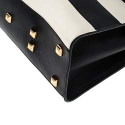 Pre Owned Valentino Black/White Striped Leather My Rockstud Top Handle Bag