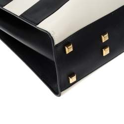 Pre Owned Valentino Black/White Striped Leather My Rockstud Top Handle Bag
