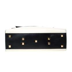 Pre Owned Valentino Black/White Striped Leather My Rockstud Top Handle Bag