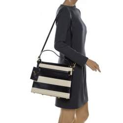 Pre Owned Valentino Black/White Striped Leather My Rockstud Top Handle Bag