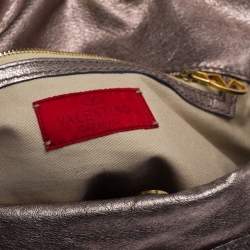 Pre Owned Valentino Metallic Rose Gold Leather Catch Satchel