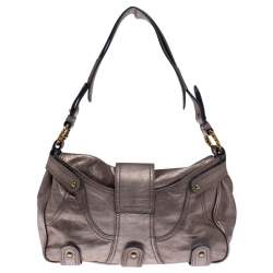 Pre Owned Valentino Metallic Rose Gold Leather Catch Satchel