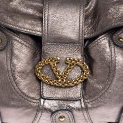 Pre Owned Valentino Metallic Rose Gold Leather Catch Satchel