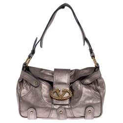 Pre Owned Valentino Metallic Rose Gold Leather Catch Satchel