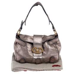 Pre Owned Valentino Metallic Rose Gold Leather Catch Satchel