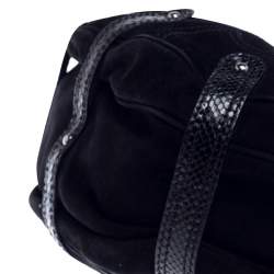 Pre Owned Valentino Black Suede and Python Leather Crystal Catch Hobo