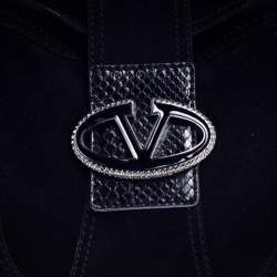 Pre Owned Valentino Black Suede and Python Leather Crystal Catch Hobo