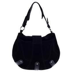 Pre Owned Valentino Black Suede and Python Leather Crystal Catch Hobo