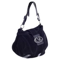 Pre Owned Valentino Black Suede and Python Leather Crystal Catch Hobo