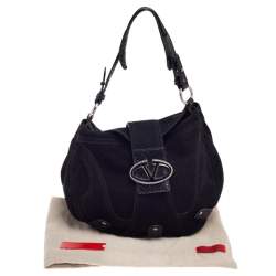 Pre Owned Valentino Black Suede and Python Leather Crystal Catch Hobo