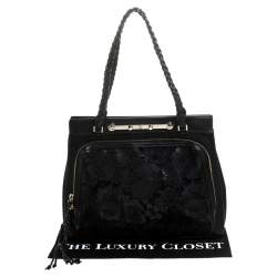 Pre Owned Valentino Black Leather and Lace Demetra Tote