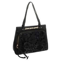 Pre Owned Valentino Black Leather and Lace Demetra Tote