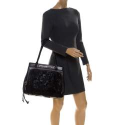 Pre Owned Valentino Black Leather and Lace Demetra Tote