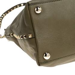 Pre Owned Valentino Khaki Green Leather Rockstud Satchel