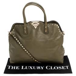 Pre Owned Valentino Khaki Green Leather Rockstud Satchel