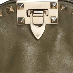 Pre Owned Valentino Khaki Green Leather Rockstud Satchel
