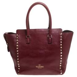 Pre Owned Valentino Red Leather Medium Rockstud Tote