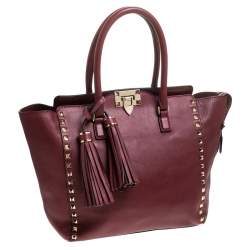 Pre Owned Valentino Red Leather Medium Rockstud Tote