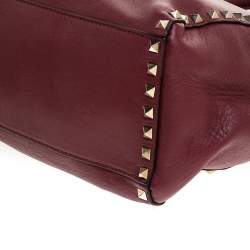 Pre Owned Valentino Red Leather Medium Rockstud Tote