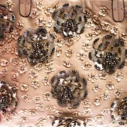 Pre Owned Valentino Beige Leather Sequin Beaded Applique Tote