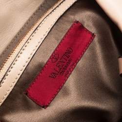 Pre Owned Valentino Beige Leather Sequin Beaded Applique Tote