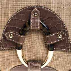 Pre Owned Valentino Beige/Grey Fabric and Crocodile Embossed Leather Flap Bag