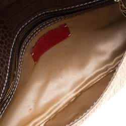 Pre Owned Valentino Beige/Grey Fabric and Crocodile Embossed Leather Flap Bag