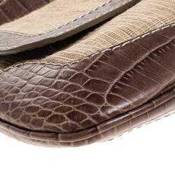 Pre Owned Valentino Beige/Grey Fabric and Crocodile Embossed Leather Flap Bag