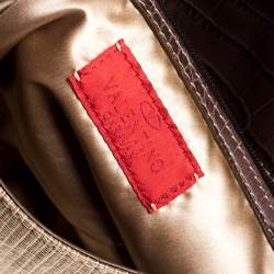 Pre Owned Valentino Beige/Grey Fabric and Crocodile Embossed Leather Flap Bag