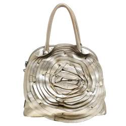 Pre Owned Valentino Metallic Gold Leather Petale Rose Satchel