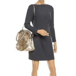 Pre Owned Valentino Metallic Gold Leather Petale Rose Satchel