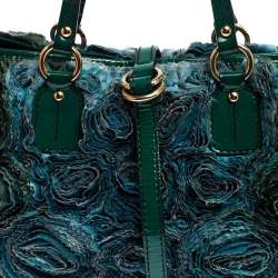 Pre Owned Valentino Green Silk and Patent Leather Organza Rosier Tote