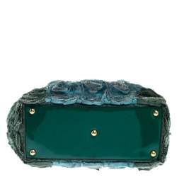 Pre Owned Valentino Green Silk and Patent Leather Organza Rosier Tote