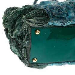 Pre Owned Valentino Green Silk and Patent Leather Organza Rosier Tote