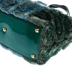 Pre Owned Valentino Green Silk and Patent Leather Organza Rosier Tote