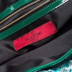 Pre Owned Valentino Green Silk and Patent Leather Organza Rosier Tote