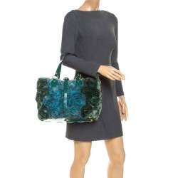 Pre Owned Valentino Green Silk and Patent Leather Organza Rosier Tote