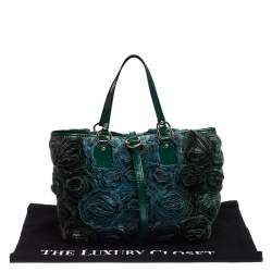 Pre Owned Valentino Green Silk and Patent Leather Organza Rosier Tote